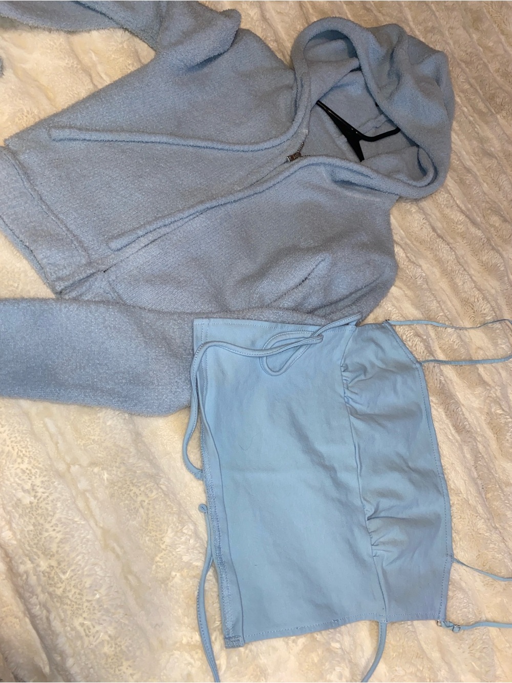 Light Blue Fuzzy Hoodie and Matching Tube Top Set